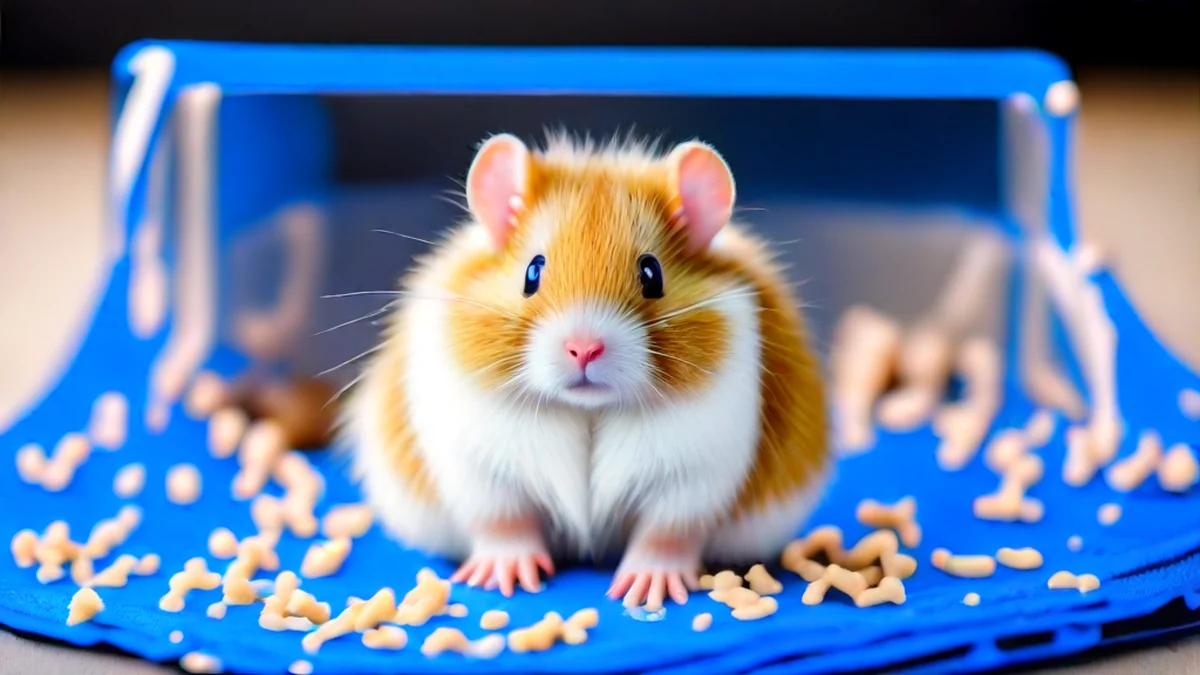 Hamster on a cooling gel mat, showing its fur and the mat's texture.