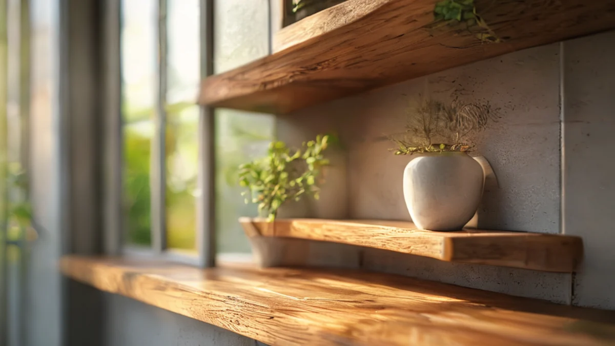 Étagère en carrelage céramique avec texture de pierre.