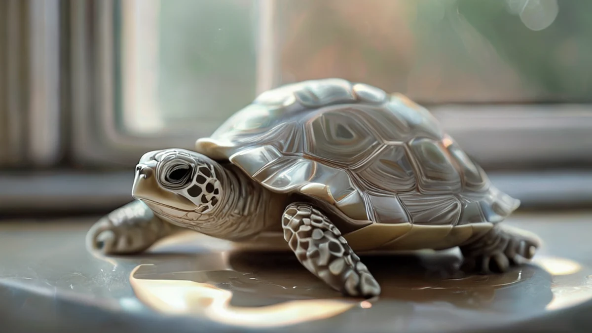 Plastiek eenduik, glans schaal, detailrijke textuur, op keramiek, zachte licht, lage scherpte, fotorealistisch